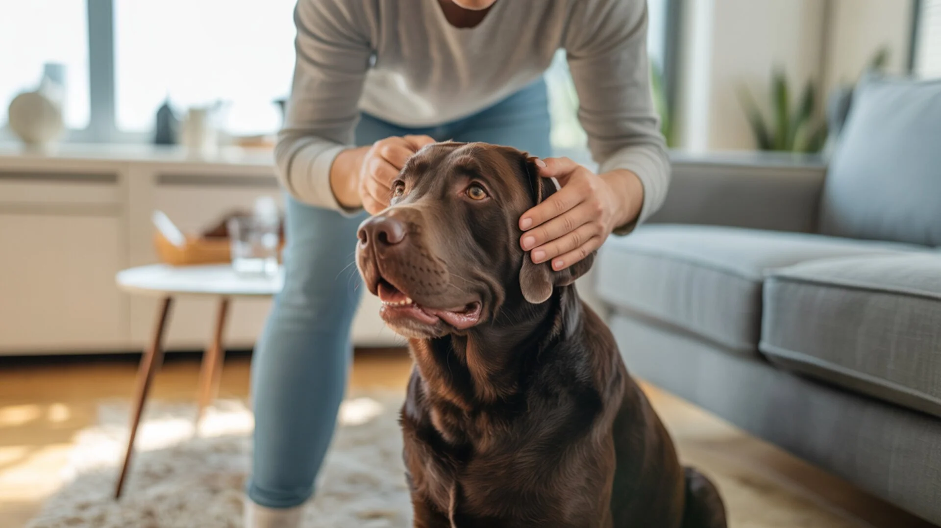 Pet sitting service - Chocolate labrador receiving care at home